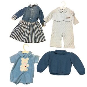 Vintage Baby Boy Girl Outfits Lot 4 Denim Dress Knit Sweater Romper 3-9M - BN